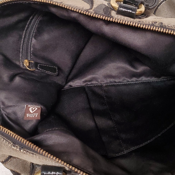 COACH VTG Large Poppy Signature Glam Tote Bag Tan & Black - Picture 8 of 10